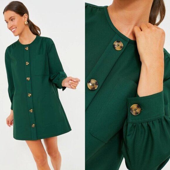 Tuckernuck NEW Dark Green Blake Long Sleeve Relaxed Fit Mini Dress Size S - Picture 3 of 11